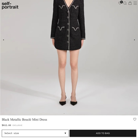 Self Portrait Black Metallic Bouclé Mini Dress New! - Picture 3 of 5